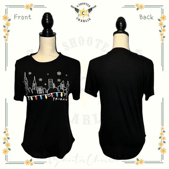 Friends Womens Skyline Logo T-Shirt Black Sz Medium Christmas Holiday Snowflakes - Picture 1 of 6